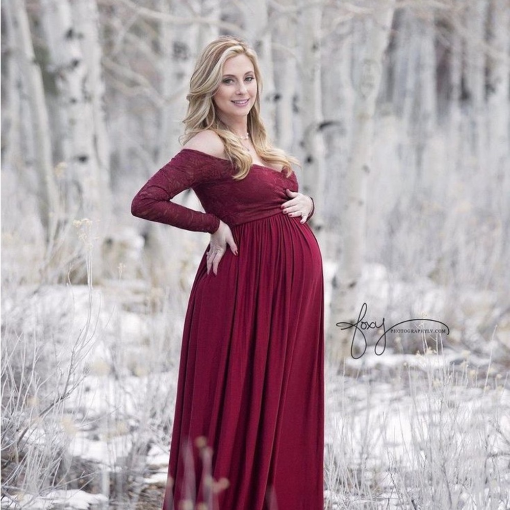 Elegant Burgundy Maternity Dress